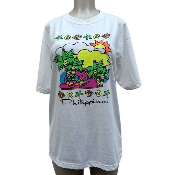 Philippine Crafts Souvenir T-shirt Unisex Small White Summer Tropical Graphics - Picture 1 of 14